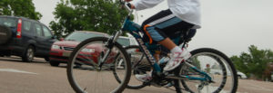 People cycling through Milton Keynes