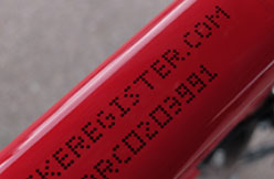 BikeRegister security mark etching on bike frame